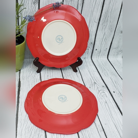 10"Pioneer Woman Plates Dinner Polka Dot Floral Edge Scalloped Edge - Picture 2 of 5